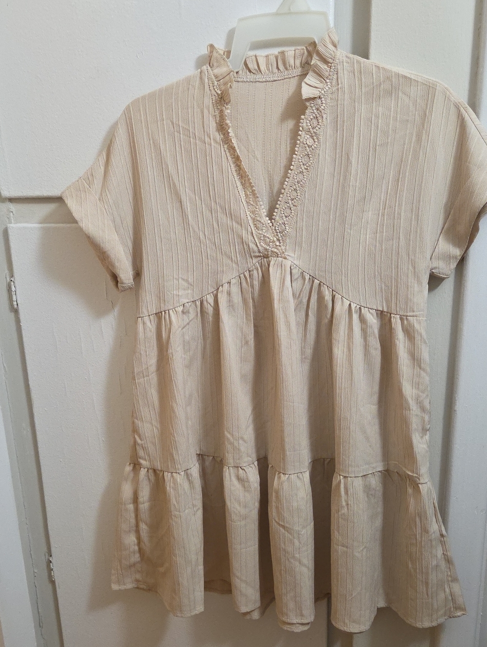 SHEIN Cream Tiered V-Neck Babydoll Dress